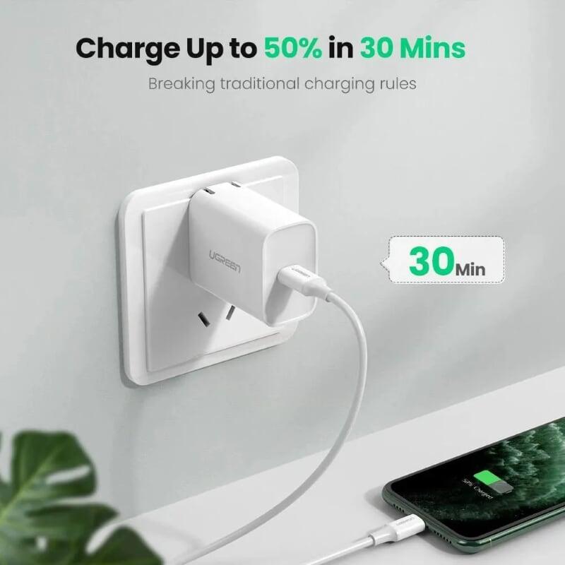 Ugreen UG70226CD137TK 18W PD sạc nhanh cổng usb type c power delivery chân sạc chuẩn US xếp được màu trắng - HÀNG CHÍNH HÃNG