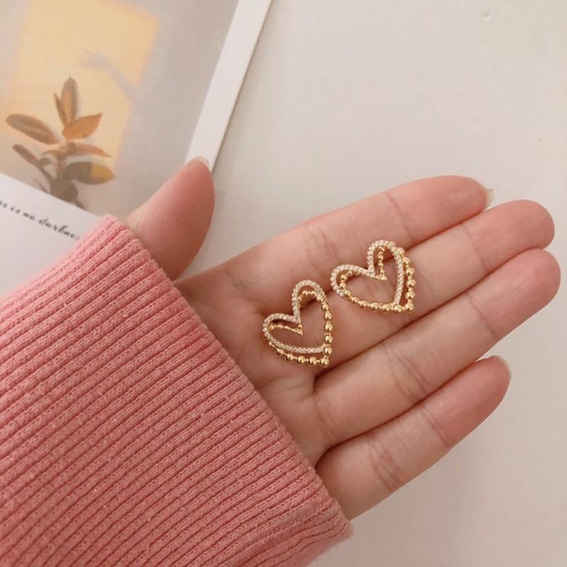 Bông tai hình trái tim đính đá mẫu mới