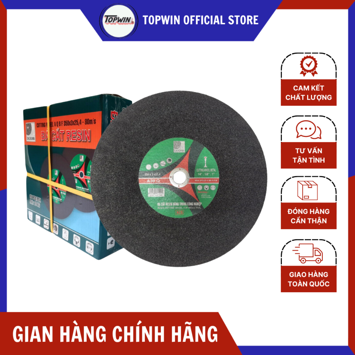 (25 Viên) Đá Cắt Sắt Resin Đen 300 x 3 x 25.4mm Cắt Sắc Bén, Bền Bỉ, Ít Hao Mòn Và Độ Chính Xác Hoàn Hảo | TOPWIN Official Store