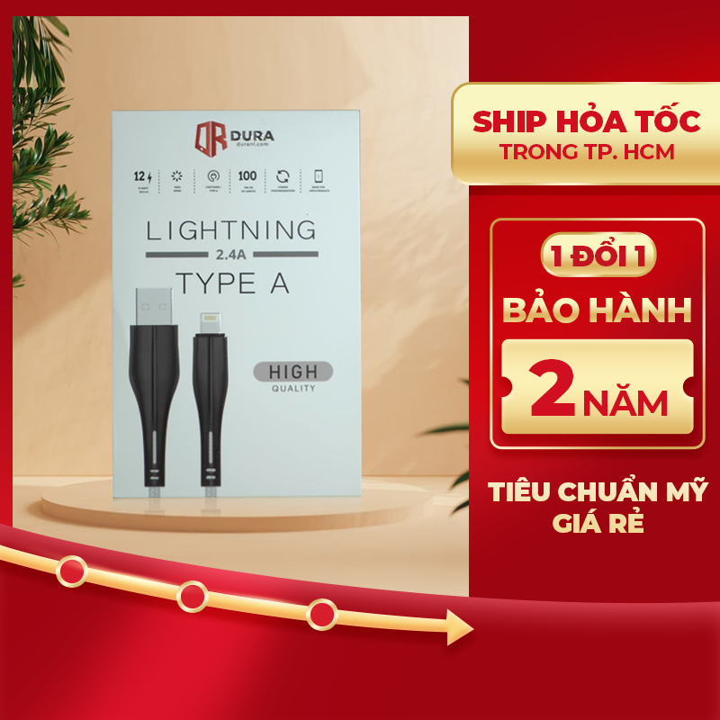 Chuẩn USA Dây cáp DURA High Type C/USB to Light MFI hàng chính hãng siêu cao cấp