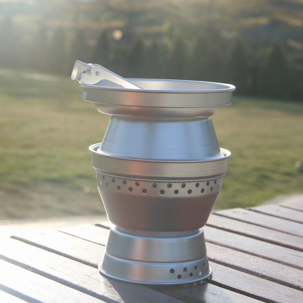 Aluminum Alloy Camping Alcohol Stoves Kit Portable Picnic BBQ Furnace Windproof Alcohol Stoves Outdoor Cooking Furnace Bowl Pot Accessory Set