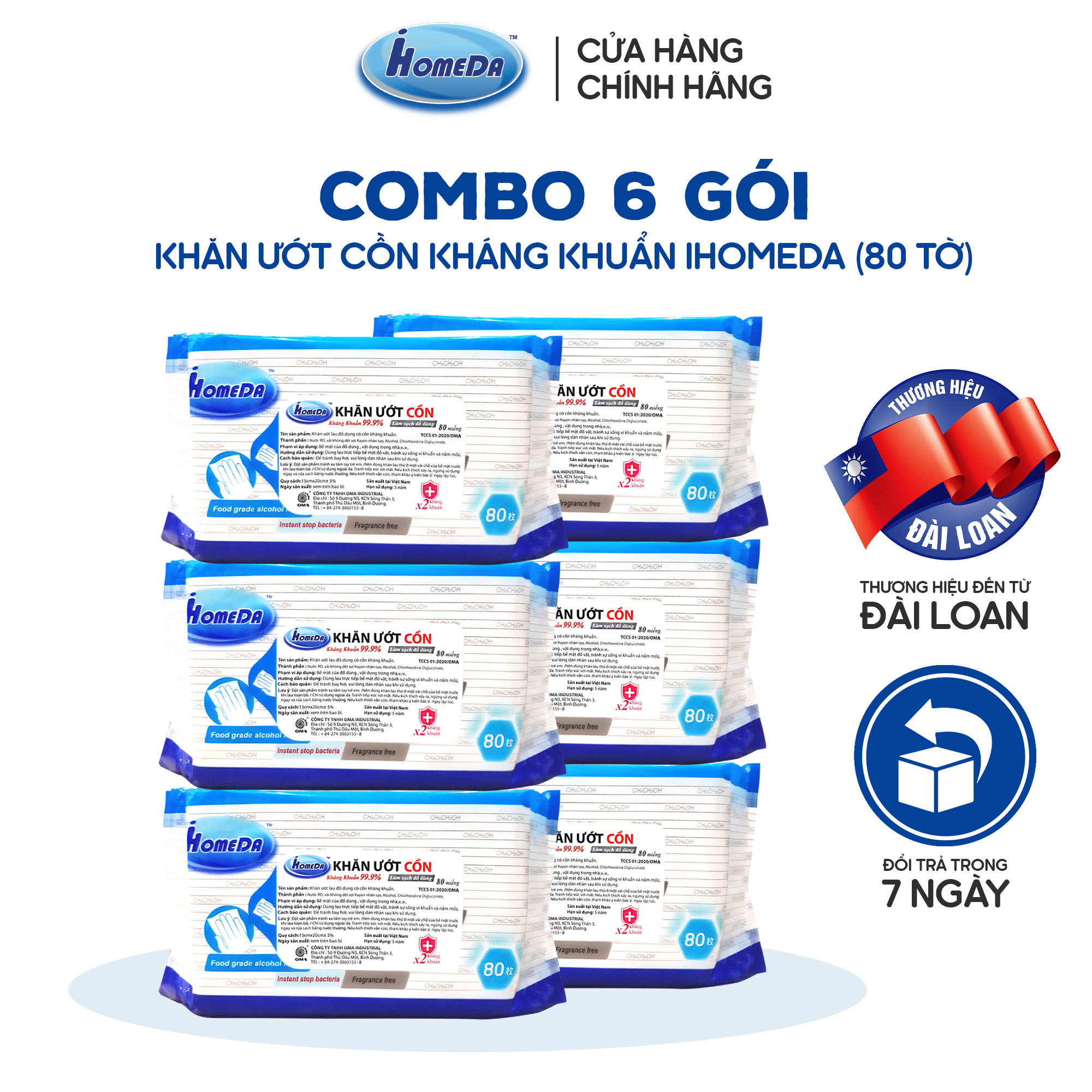 Hình ảnh Combo thùng 6 gói Khăn ướt cồn kháng khuẩn cao cấp iHomeda ( 80 Miếng/ Gói) - Combo 6 of iHomeda premium anti-bacteria alcohol wipes ( 80 sheets per packpage) 