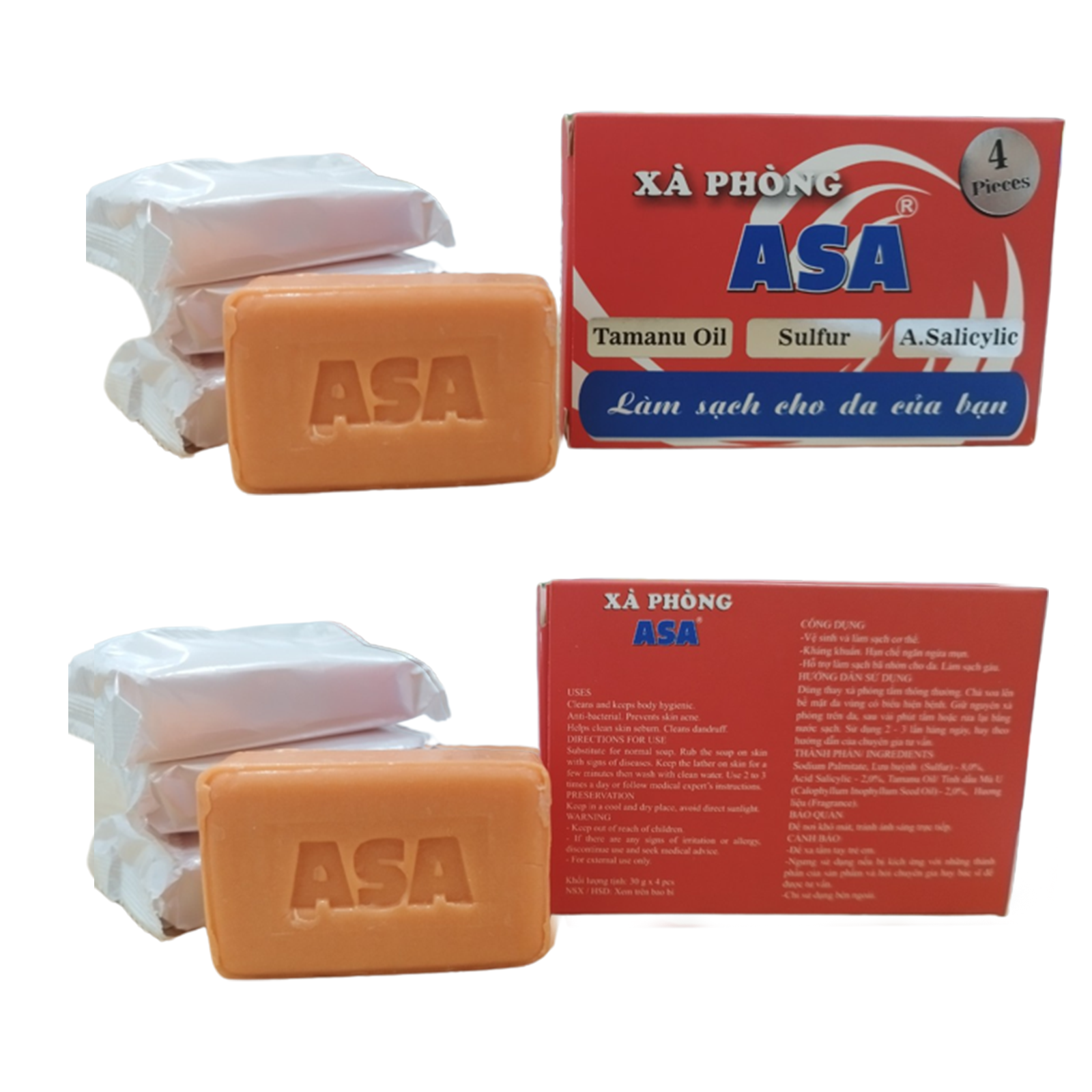 Xà phòng ASA 120g (4 bánh nhỏ) - Kháng khuẩn, hạn chế ngăn ngừa mụn, làm sạch gàu