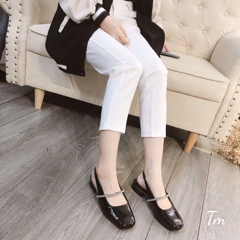 Giày mũi vuông dây đá hở gót có video và ảnh thật