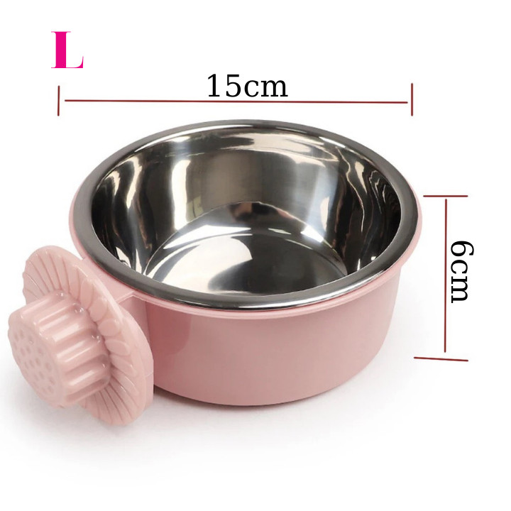 Bát Gắn Chuồng Cho Chó Mèo Thỏ 2 Lớp Nhựa Và Inox Bền Đẹp, Tiện Lợi, Size 13cm Và 15cm Với 3 Màu Sắc Xanh, Hồng, Xám - SP000501