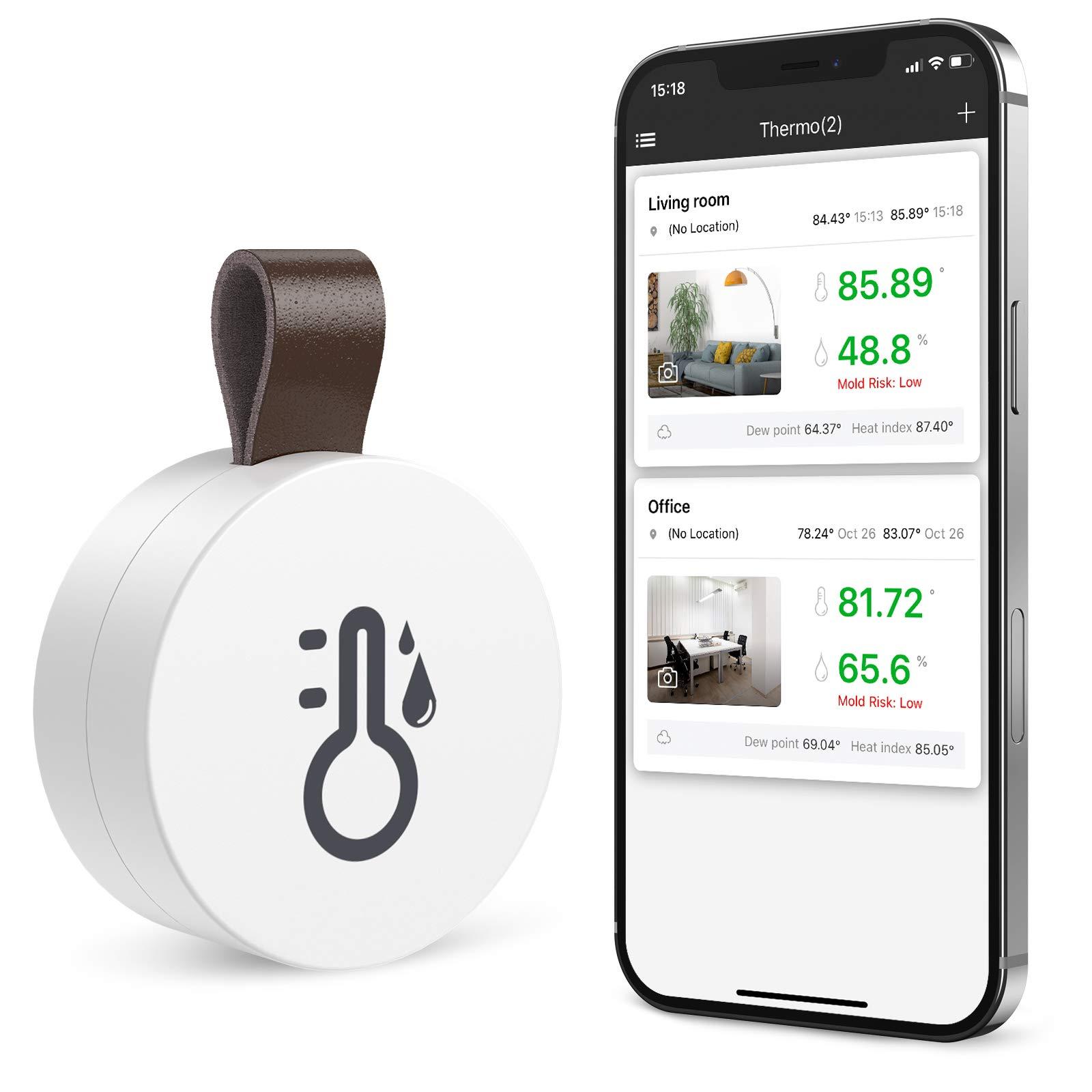 Máy đo nhiệt kế Bluetooth, bên trong Mini không dây-Hygrometer không dây với chức năng xuất dữ liệu, tương thích với iOS và Android cho rượu vang, phòng khách, phòng trẻ em, nhà, v.v.