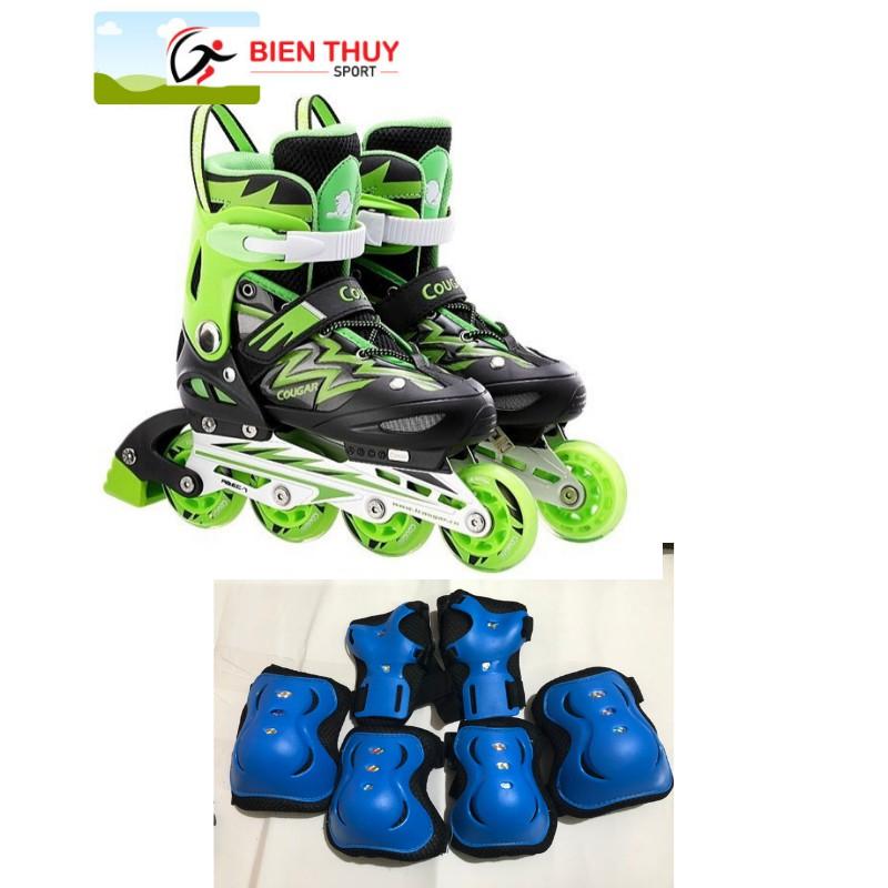 Giày Trượt Patin Cougar 835LSG - Màu Vàng Xanh - Có Đèn - Tặng Bộ Bảo Vệ