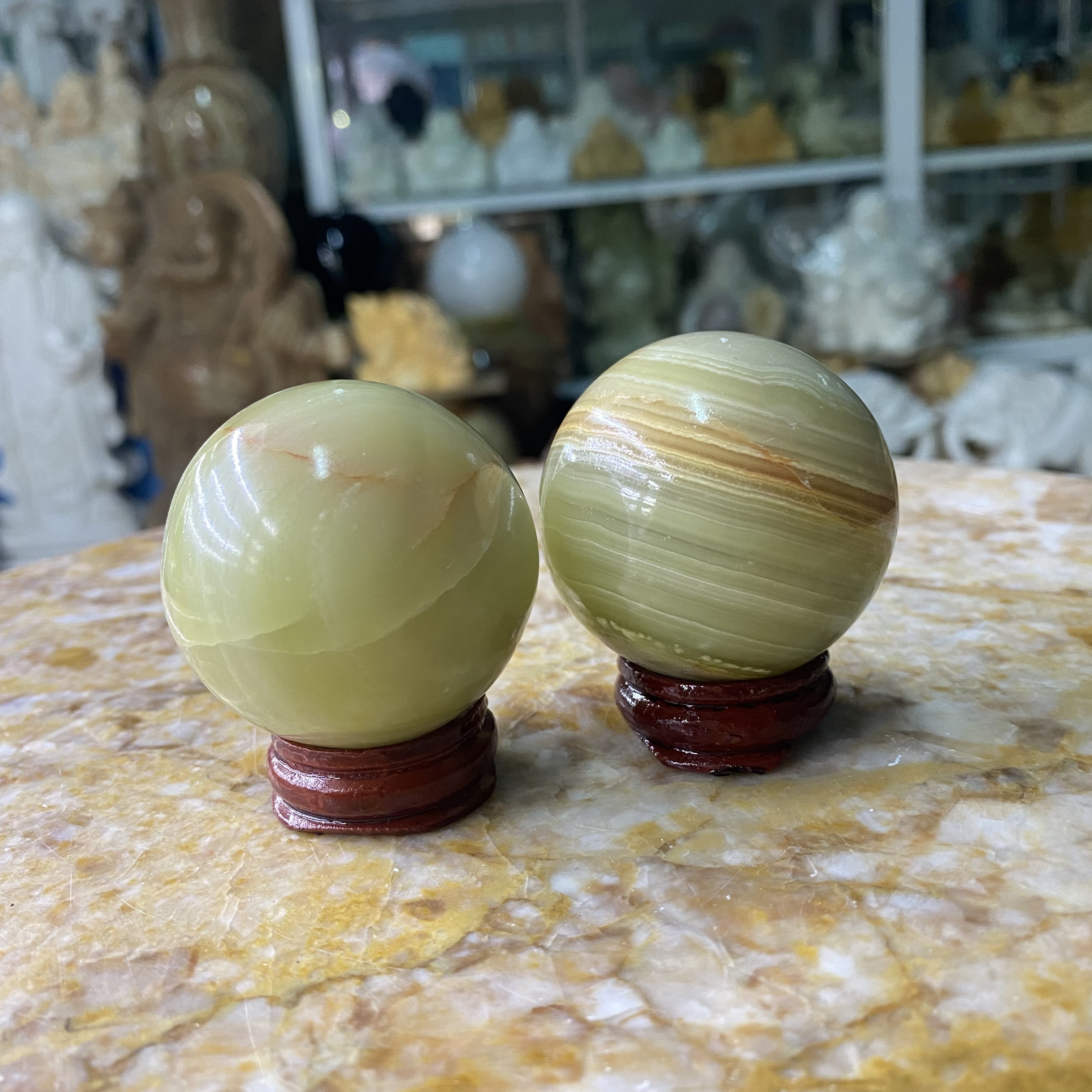 Cặp Bi Cầu Phong Thuỷ Đá Ngọc Onix - đường kính 4cm
