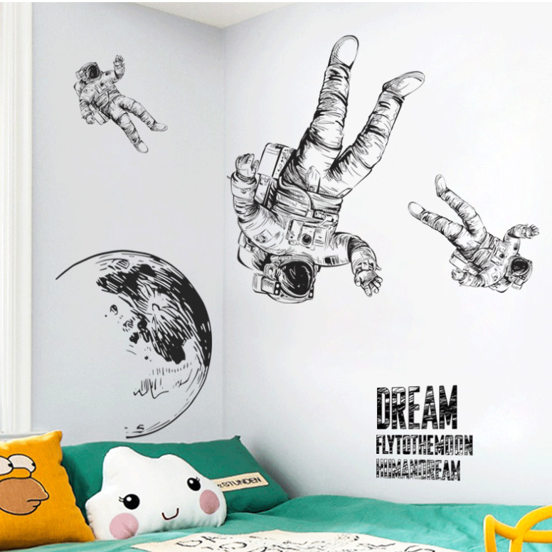 Astronaut 3 phi hành gia - Decal 3D hình dán trang trí