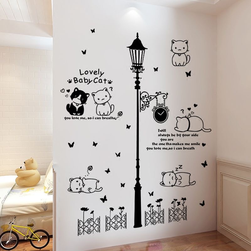 Decal dán tường Mẫu Những chú mèo đáng yêu ,có sẵn keo chỉ cần bóc dán