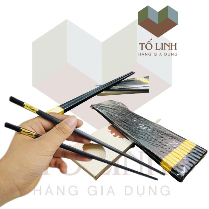 Combo Hộp 10 Đôi Đũa Khảm Vàng Nhựa Carbo Cao Cấp,Hộp 10 Đôi Đũa Khảm Vàng Korea