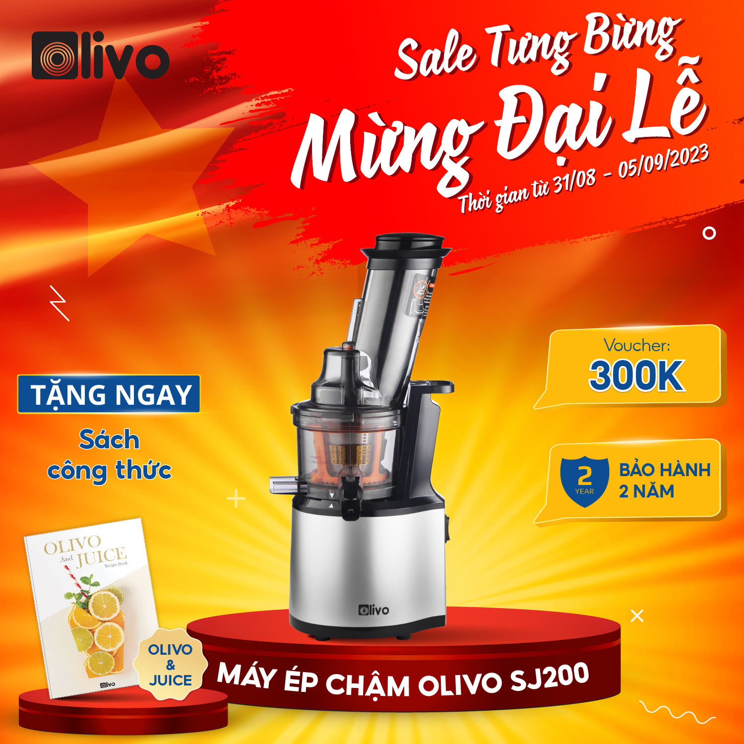 Máy Ép Chậm Olivo Sj200 Hàng Chính Hãng Ép Kiệt Bã 98 - Tốc Độ Chậm 39 Vòngphút - Thương Hiệu Mỹ - Mầu Bạc
