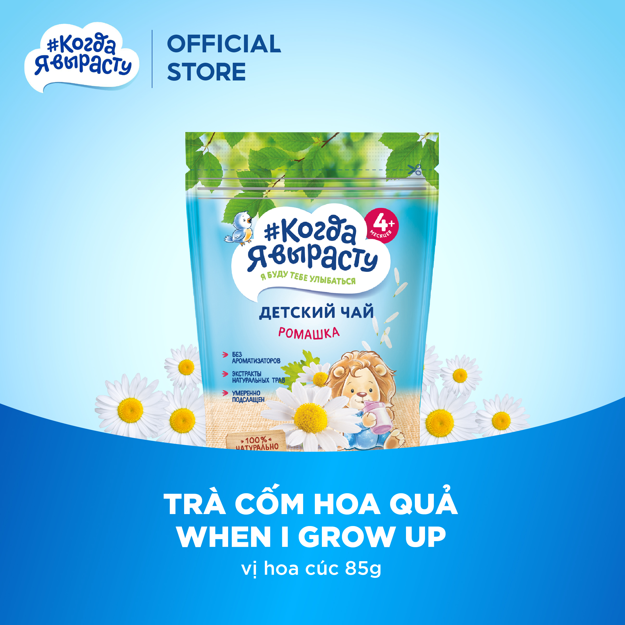 Combo 4 gói mix vị Trà cốm hoa quả hỗ trợ bổ sung Vitamin, tăng sức đề kháng cho bé When I Grow Up 85g/gói