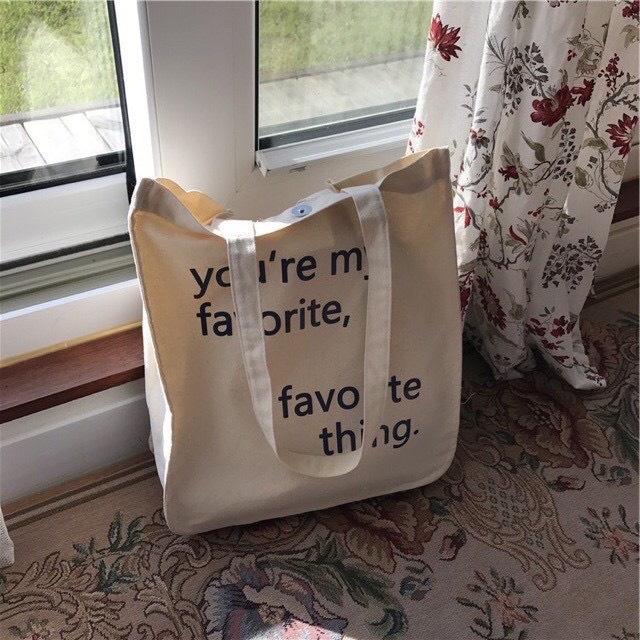 Túi Tote Vải Nữ Đeo Vai họa tiết chữ Phong Cách Ulzzang