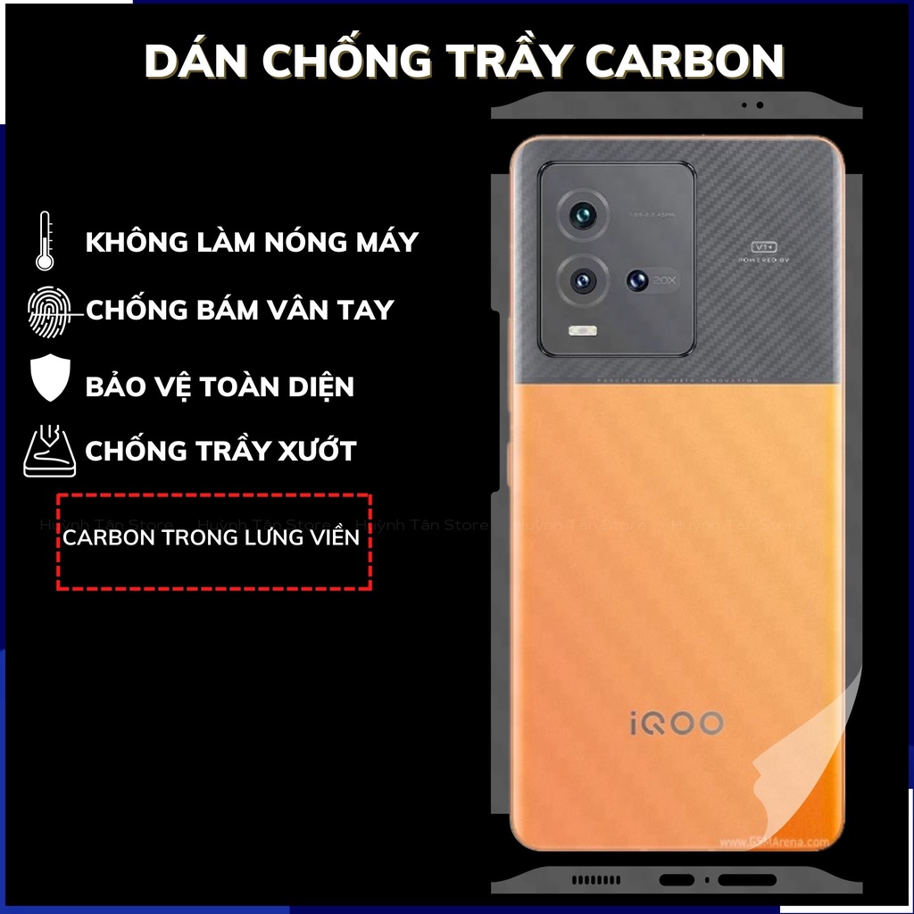 Miếng dán vivo iqoo 10 carbon trong và đen chống trầy xướt chống bám vân tay phụ kiện huỳnh tân store