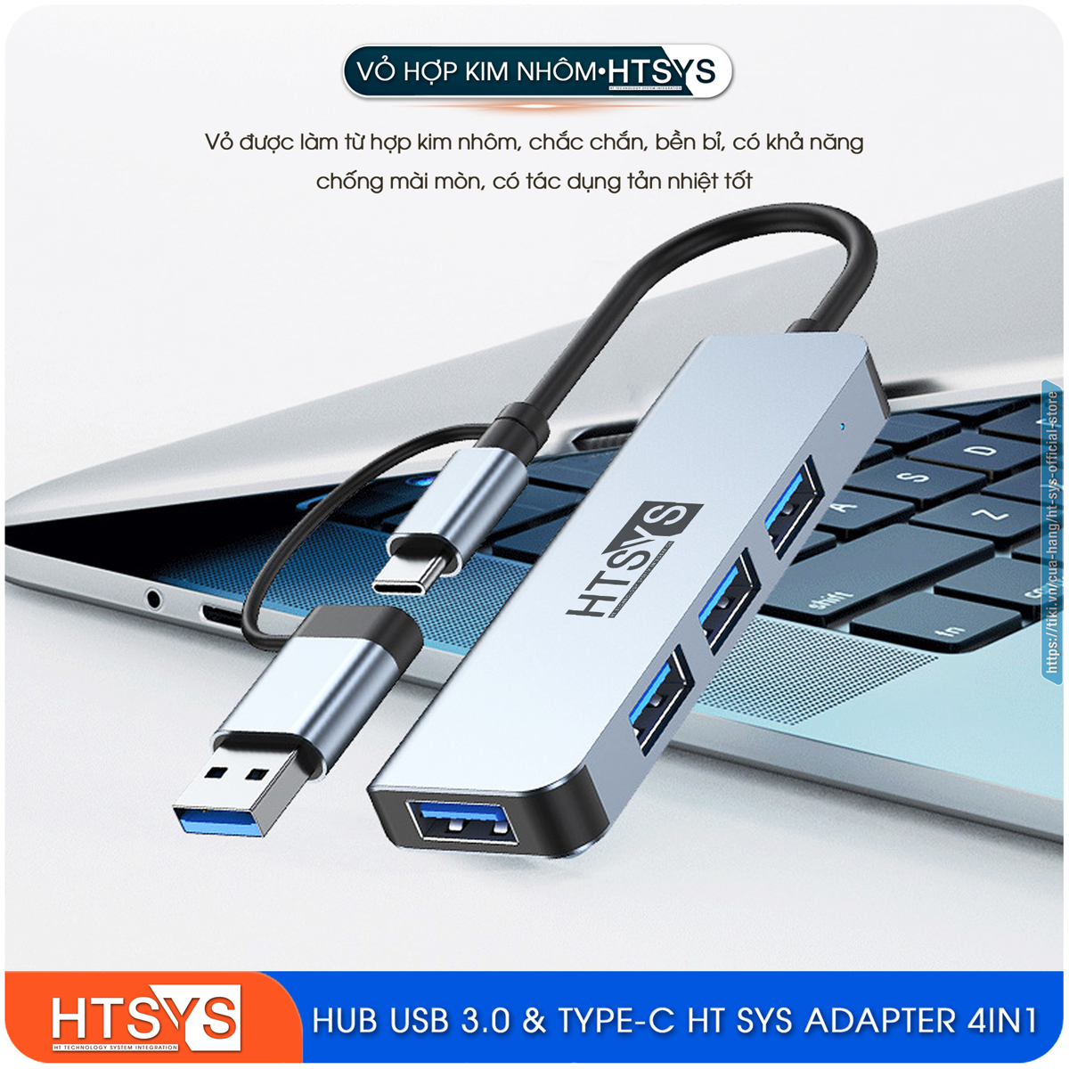 Hub Chuyển Đổi USB Type C HT SYS 4 in 1 To USB 3.0 - Hàng Chính Hãng