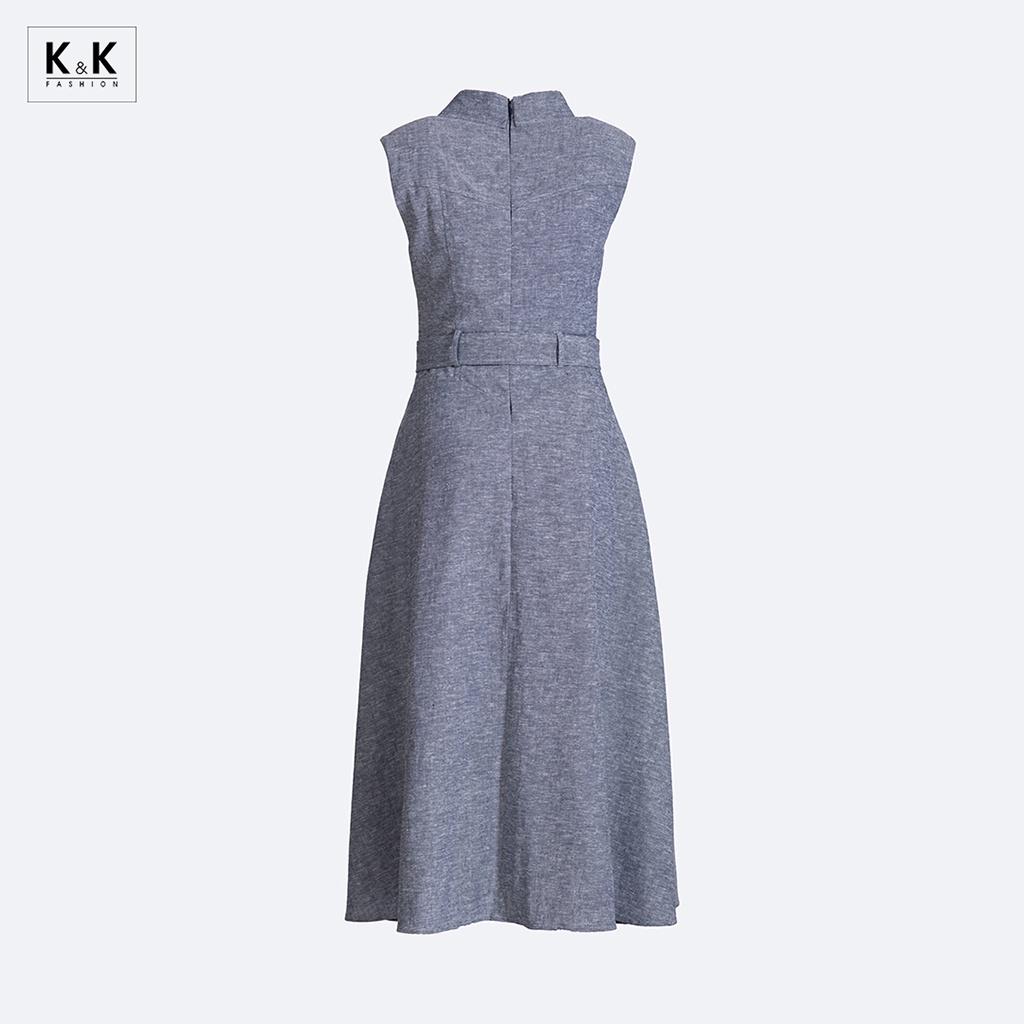 Đầm Sơ Mi Xòe Phối Thắt Lưng K&amp;K Fashion KK140-18 Chất Liệu Denim
