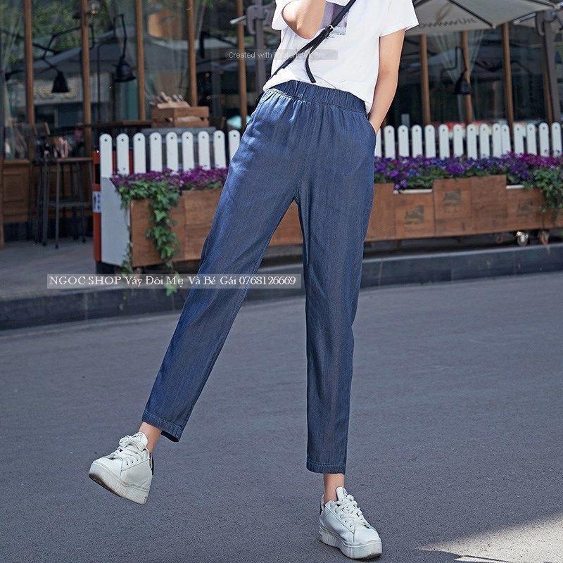 Quần jean giấy baggy nữ ống đứng 40_54 kg