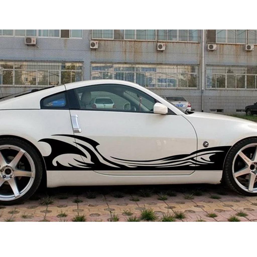 2 Pieces Waterproof Flame Graphics Body Side Decal Car Decal Stickers Black