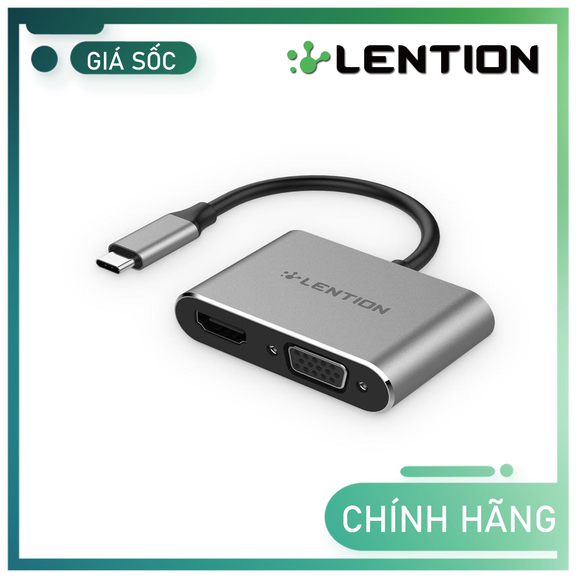 Bộ chuyển đổi USB-C sang HDMI và VGA Lention C51sHV HÀNG CHÍNH HÃNG