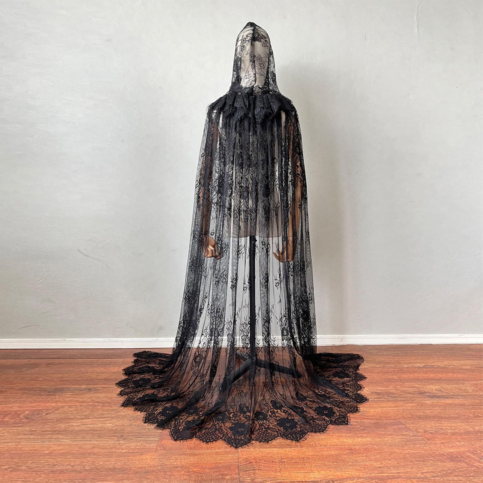 Long Hooded Cloak Cape Hooded Cape Open Front Floor Length Wedding Bridal Cloak for Women Halloween Costume for Medieval Costumes Masquerade