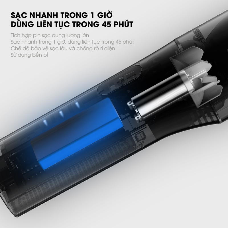 Tông Đơ Điện Cắt Tóc Smate EC-31 - Kháng Nước IPX7 Không Gây Ồn Tự Động Hút Tóc Vụn Sạc USB Lược Điều Chỉnh Theo Kiểu Tóc Có Khóa An Toàn Bảo Vệ