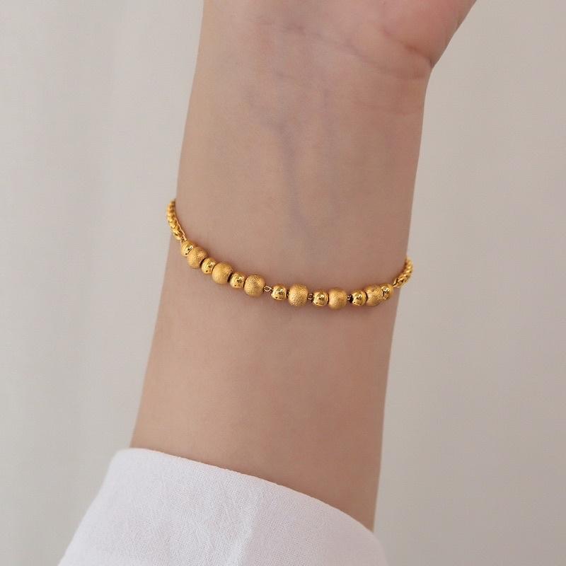 Lắc tay vòng tay nữ titan không đen chuỗi bi phối nhám trơn