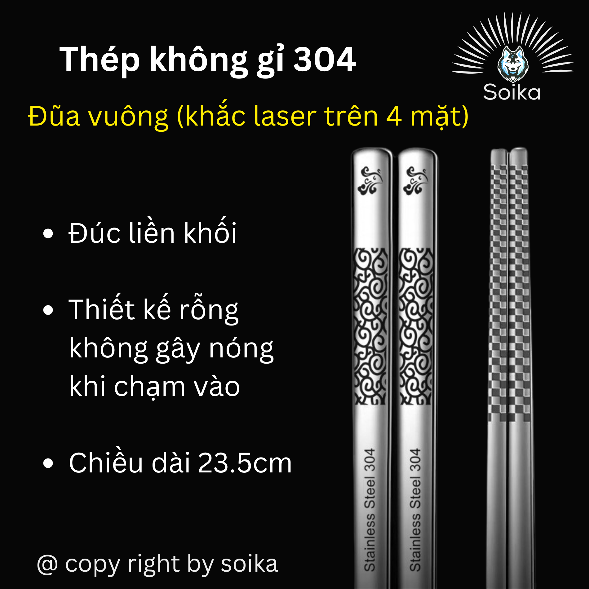 Đũa Inox SOIKA Thép Không Gỉ Chống Trượt Kháng Khuẩn Chống Bỏng SK-P02A Mẫu A