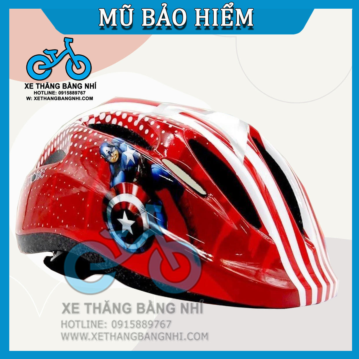 Mũ bảo hiểm trẻ em cho bé họa tiết - Size S cho bé 16 tháng đến 5 tuổi - 01 Captain xanh