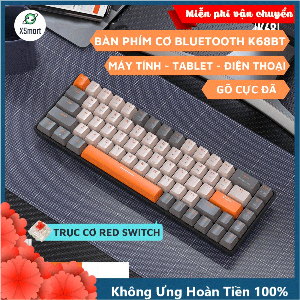 Bàn Phím Cơ Bluetooth Không Dây K68BT Trục Cơ Red Switch Gõ Cực Đã Có Hotswap Kết Nối Máy Tính / Điện Thoại / Tablet - Hàng chính hãng