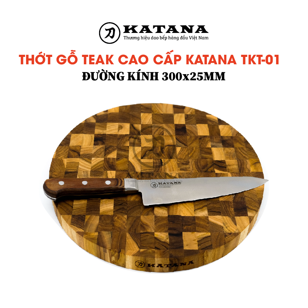 Thớt tròn gỗ Teak đầu cây cao cấp KATANA - TKT01