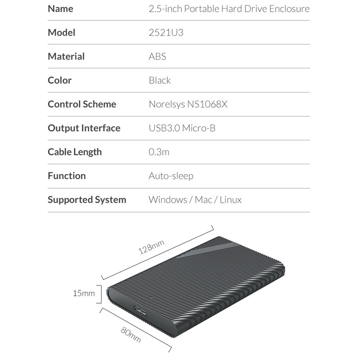 Box ổ cứng 2.5&quot; SATA USB3.0 2521U3 - BX54