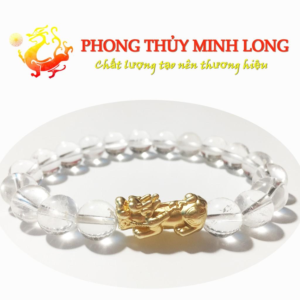 Vòng tay đá. thach anh Trắng chất lượng 5A mix Tỳ Hưu Vàng hợp mệnh Kim và Thủy
