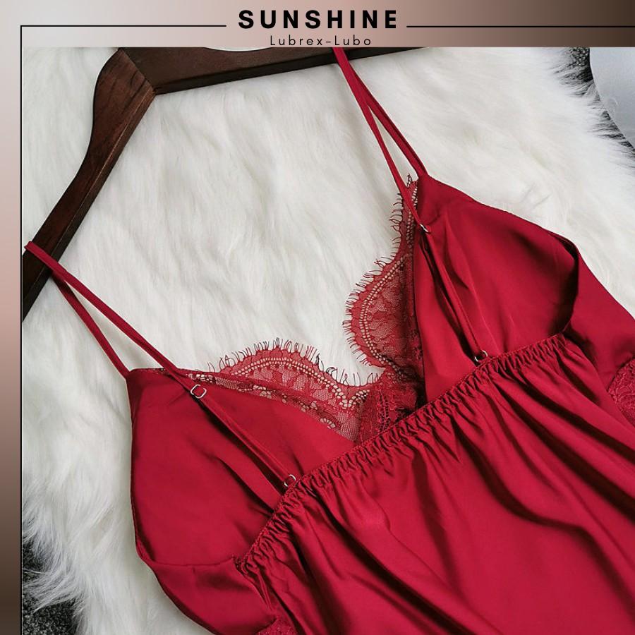 Váy ngủ lụa satin màu đỏ cao cấp kèm mút ngực - SUNSHINE-LUBREXLUBO VLMNT130
