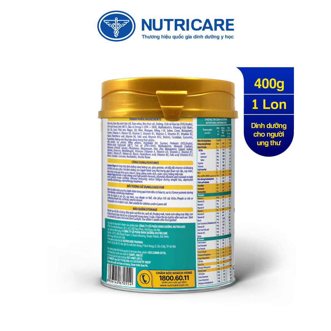 01 lon sữa Leanpro Hope 400g - Dinh dưỡng cho người bệnh ung thư, suy mòn