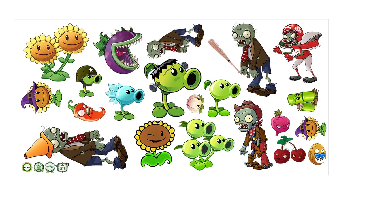 Decal trang trí tường - Những nhân vật zombie và cây vui nhộn