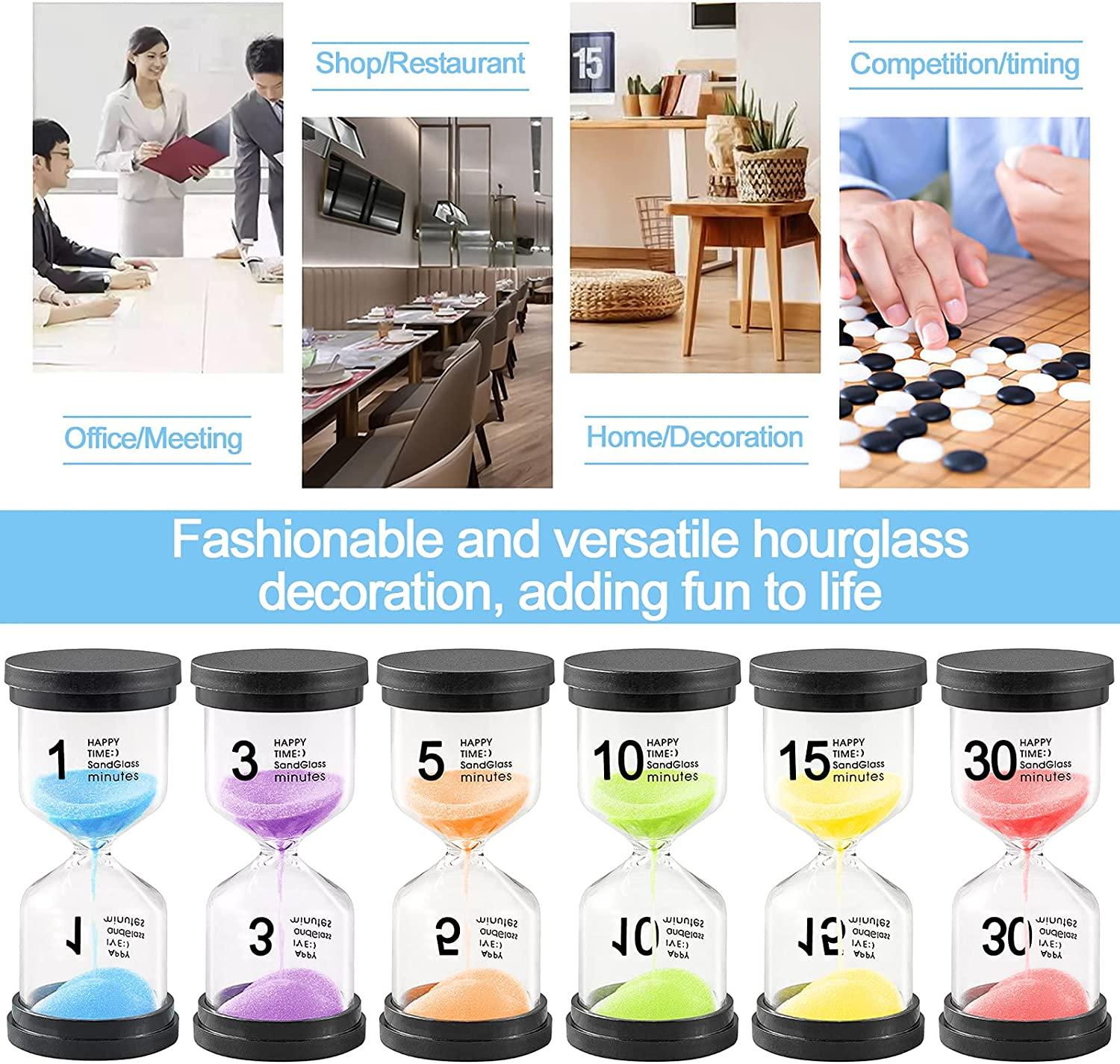 Bộ 6 giờ kính, Bộ thủy tinh trong suốt màu đồng hồ cát, Đồng hồ cát 1 phút / 3 phút / 5 phút / 10 phút / 15 phút / 30 phút - Hẹn giờ đồng hồ cát, Hẹn giờ, Hẹn giờ trong bếp, để đánh răng