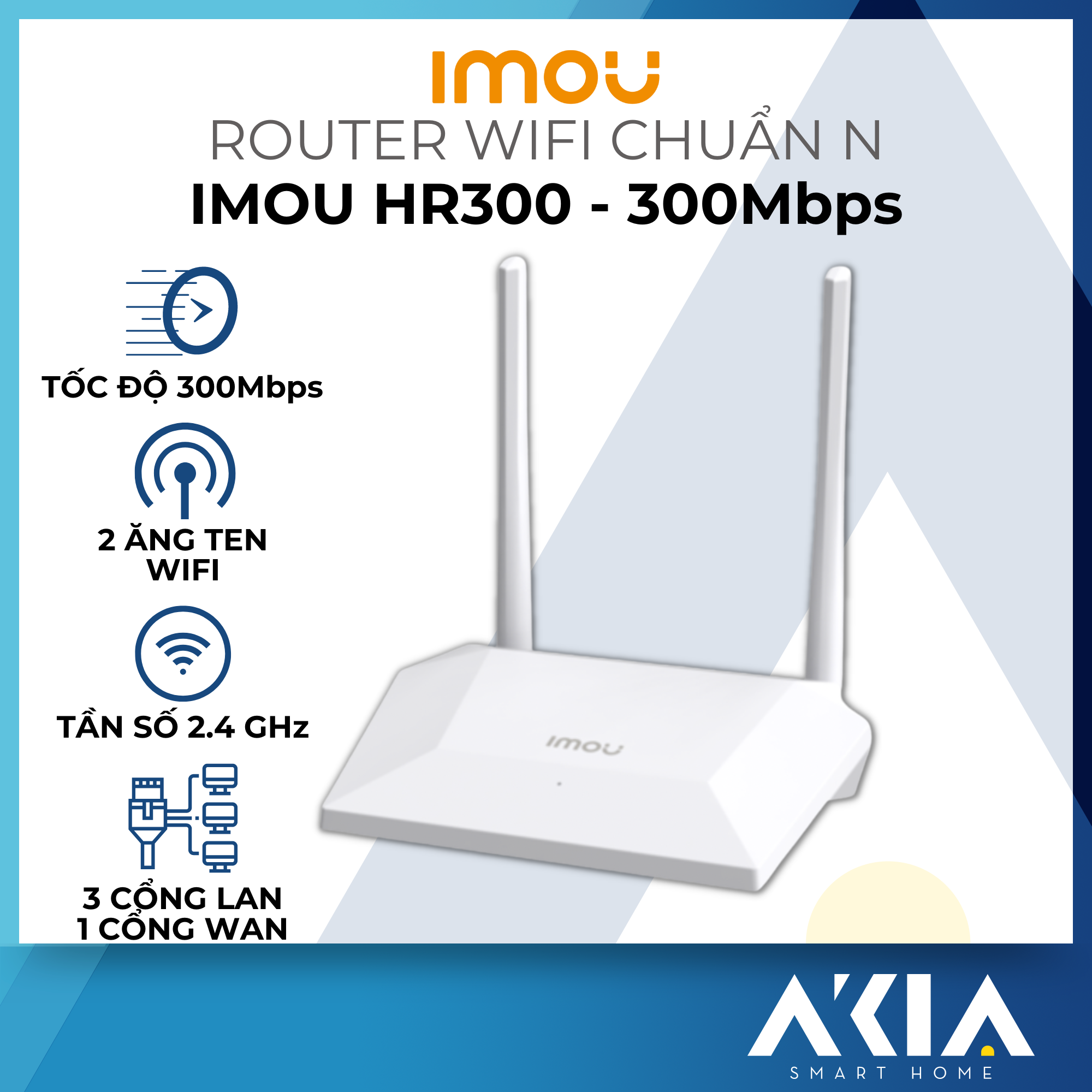 Router wifi Imou HR300 chuẩn N 300Mbps - Hỗ trợ 1 cổng WAN, 3 cổng LAN, tốc độ cao - Hàng chính hãng