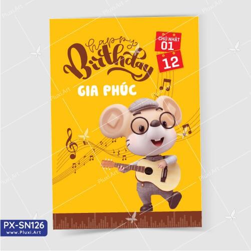 Thiệp thôi nôi – sinh nhật Pluxi bé Trai tuổi Chuột PX_SN126