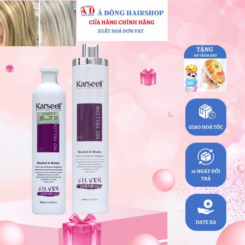 [+Tặng mũ trùm] DẦU GỘI TÍM KARSEELL NO YELLOW SILVER SHAMPOO KHỬ ÁNH VÀNG CHO TÓC TRÂNG BẠCH KIM