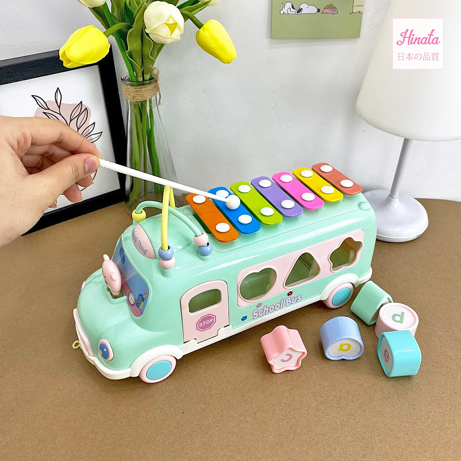 Xe buýt Piano 7 nốt nhạc - Bé tập lắp ráp khối hình học - Thương hiệu Hinata Nhật Bản DC55