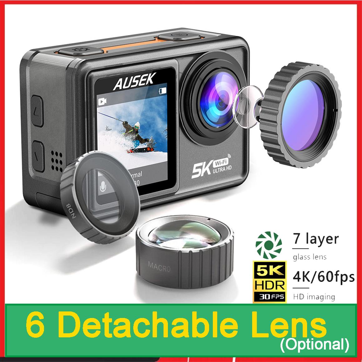 Camera Hành Động Màn Hình Kép 2 "IPS 5K 30FPS 4K 60FPS 48MP EIS Video Với Ống Kính Lọc Tùy Chọn 1080P Webcam Vlog WiFi Cam Thể Thao
