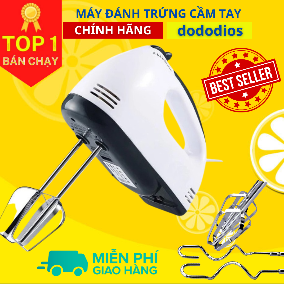 Máy đánh trứng cầm tay 7 cấp độ DoDoDios HMB-6333S, que tạo bọt cafe mini cầm tay - Hàng Chính Hãng