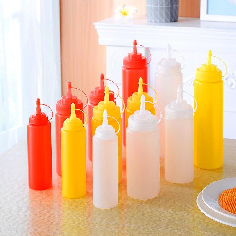 2pcs/set Plastic Sauce Bottle Decorative Mouth Jam Tomato Salad Bottle Squeeze Bottle Pastry Tool