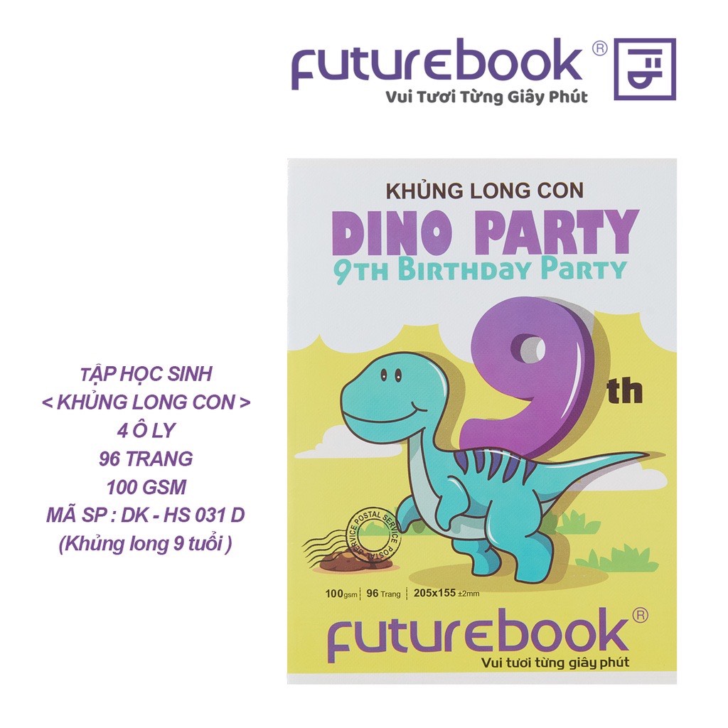 FUTUREBOOK–Tập Học Sinh Khủng Long 4 Ô Ly_96 Trang–Định Lượng 100Gsm. Mã Sản Phẩm DK-HS034 (Giao Ngẫu Nhiên)