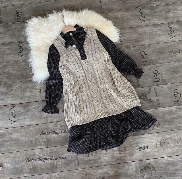 SÉT VÁY KẺ PHỐI GILE LEN SIÊU ĐẸP HÀNG QUẢNG CHÂU