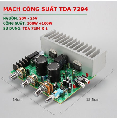 Mạch khuếch đại công suất TDA 7294 100W x 2 - Điều chỉnh Volume, Treble, Bass