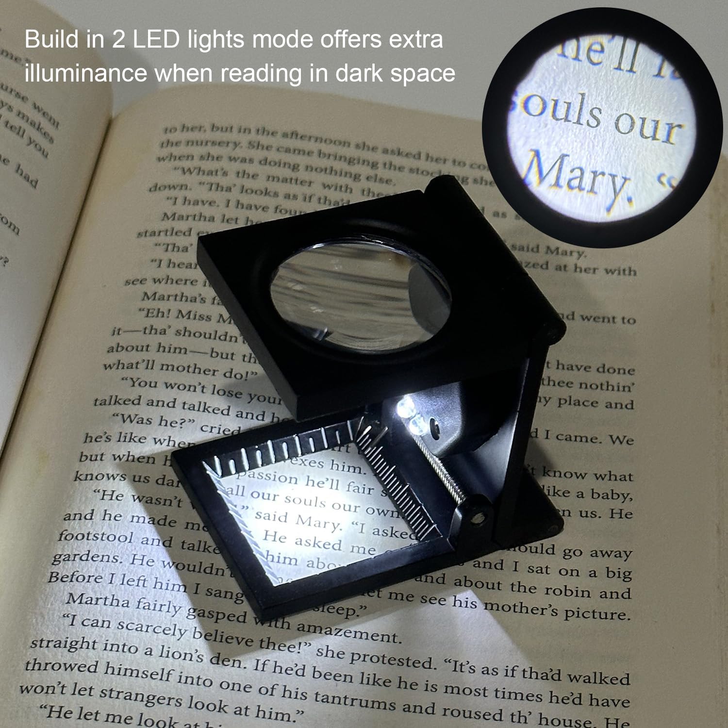 Kính lúp kiểm tra sợi vải có thước đo Terino LH-10X-LED (10x, đèn Led, khung kim loại) - Hàng chính hãng