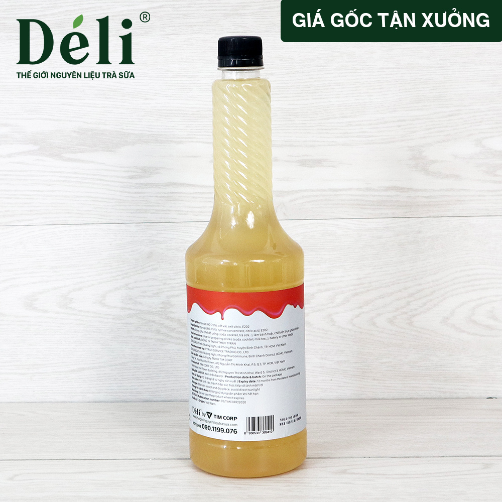 Siro vải Déli - 1 lít - đậm đặc, chuyên dùng pha chế trà trái cây, soda