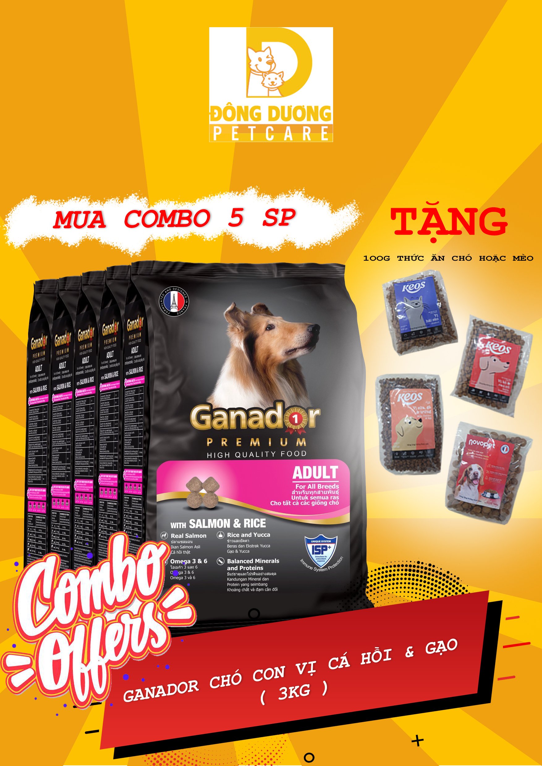 COMBO 5 gói thức ăn Ganador cho chó trưởng thành vị cá hồi và gạo - Adult with Salmon & Rice 400g